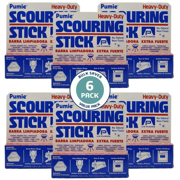 Pumie Heavy Duty Scouring Stick, 6 Pack, Cleaning Kitchen, Bath, Toilet, Tools. By US Pumice Company (6 Pack)