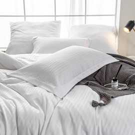 Amolavet Hotel Duvet Cover Set Queen Size White Pin Striped with Zipper Closer - Comforter Cover Queen Size 3 Pcs Set 90x90 Inches (1 Duvet Cover & 2 Pillow Shams) - Queen Quilt Cover Set