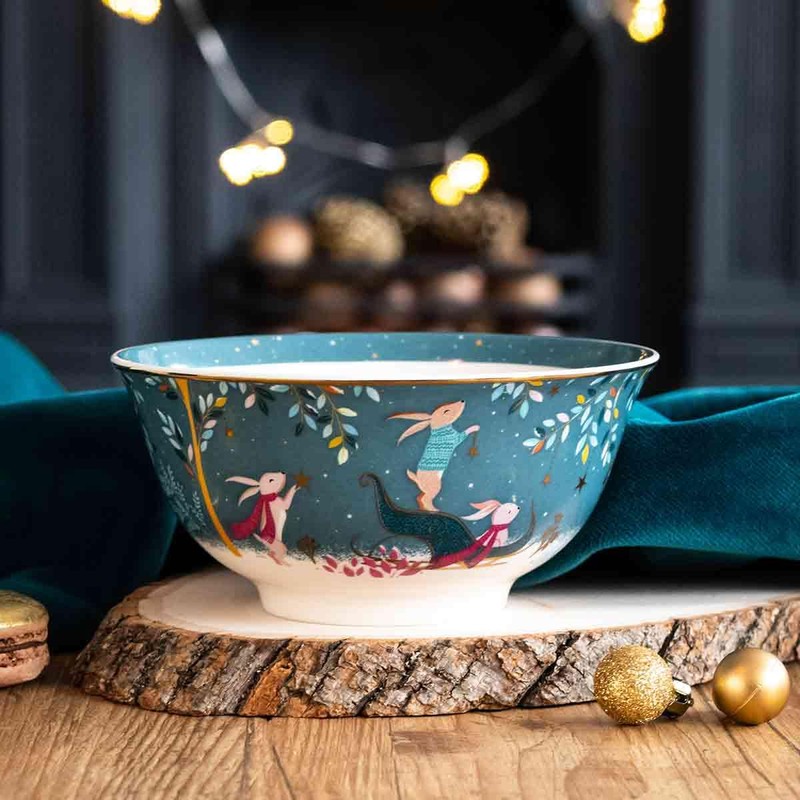 Sara Miller London Woodland Tales Candy Bowl, Rabbit Sleigh, Green
