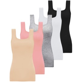 BQTQ 5 Pack Square Neck Tank Tops for Women Sleeveless Tank Top Ladies Undershirts Womens Tanks Tops Pack,XXL