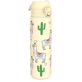 Ion8 Steel Water Bottle, 600 ml/20 oz, Leak Proof, Easy to Open, Secure Lock, Dishwasher Safe, Flip Cover, Fits Cup Holders, Carry Handle, Durable, Metal Water Bottle, Raised Print, Llamas Design