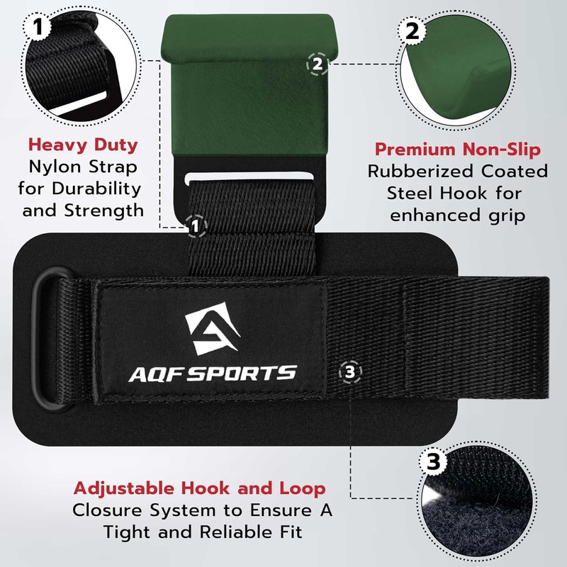 AQF Weight Lifting Hooks Straps, Non-Slip Rubber Coating Grips 8mm