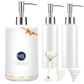 Oil Warmer for Massage, Yofuly Heated Body Lotion Dispenser Device with Gua Sha Roller Set, Electric Massage Oil Gel Bottles Heater with Ambient Lighting, White