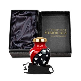 Trupoint Memorials Small Urns for Human Ashes Keepsake, Military and Patriotic Decorative Mini Cremation Urn for Veteran Adult Men and Women, Small Red