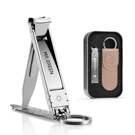 MR.GREEN Cortaúñas Plegable, Pequeño Y Delgado, Portátil, Para Viaje, Tijeras Para Uñas, Cortador, Herramientas De Manicura De Acero Inoxidable Con Limas De Uñas () Caja De Cuero Marrón + Caja De Hierro Mu