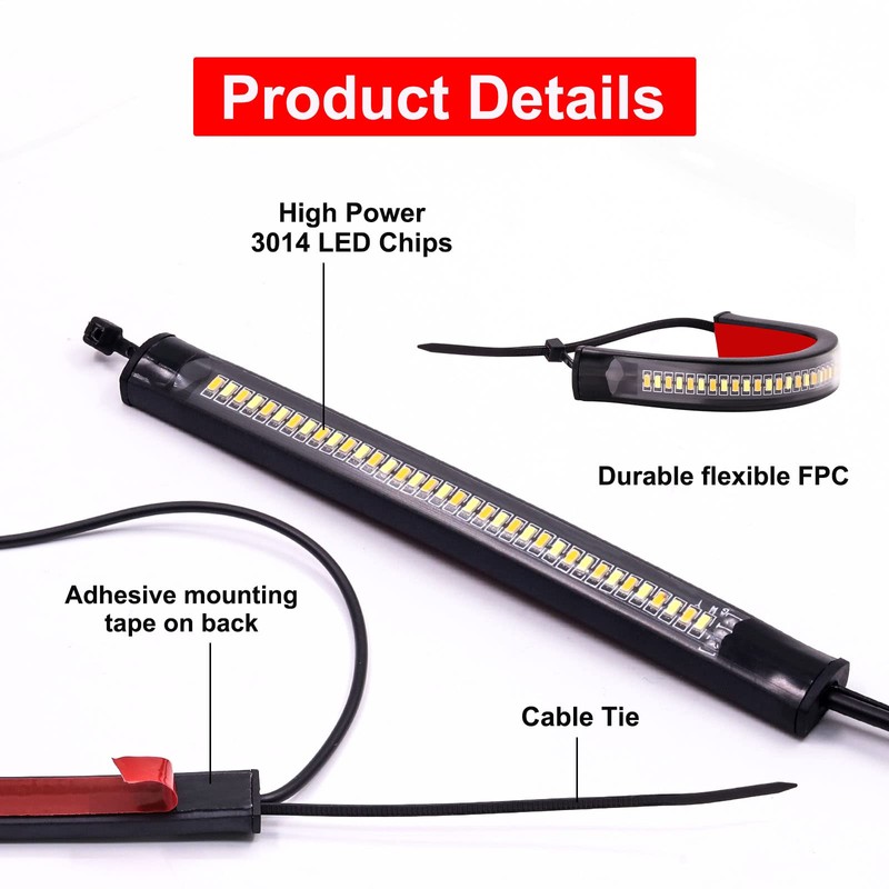 2PCS Motorcycle Fork Turn Signal Light Strip,Universal 12V Flexible Switchback