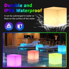 FUYO 12-inch Rechargeable LED Cube Chair Light, Solar Light Up Cube Chair, Led Cube Seat with Remote, 16 RGB Colors Kids Night Light, IP66 Waterproof Glow Lamp Chair for Home Patio Garden Party