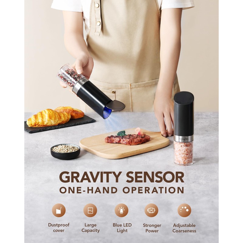 Sangcon Gravity Electric Salt and Pepper Grinder Set with Dust