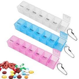 3 Pieces Transparent 7 Day Pill Box, Portable 1 Time a Day Pill Tablet Organiser, BPA-Free Weekly Tablet Storage Case with Push Button, Plastic Travel Daily Vitamin Container for Supplements Liver Oil
