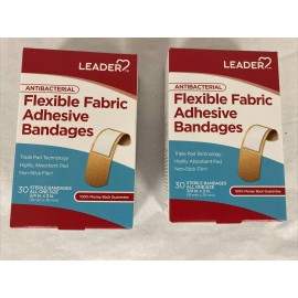 Leader 2 x Leader 174395 Antibacterial Flex Fabric Adhesive Bandages 3/4" x 3" - Qty:30