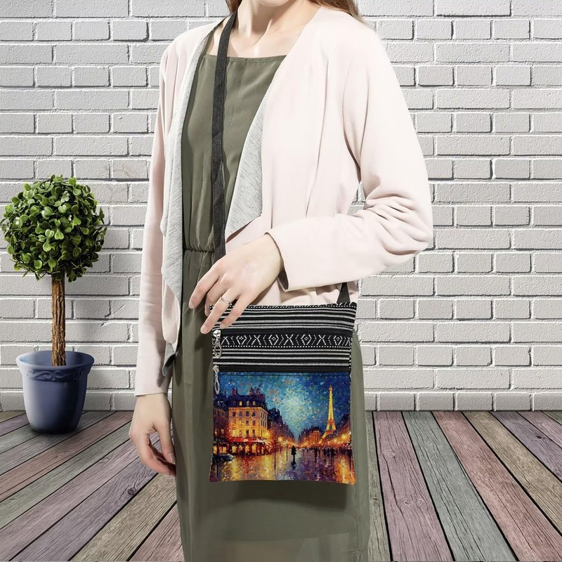 LiuenMgg Paris Eiffel Tower Messenger Bag Small Ethnic Pattern Printed