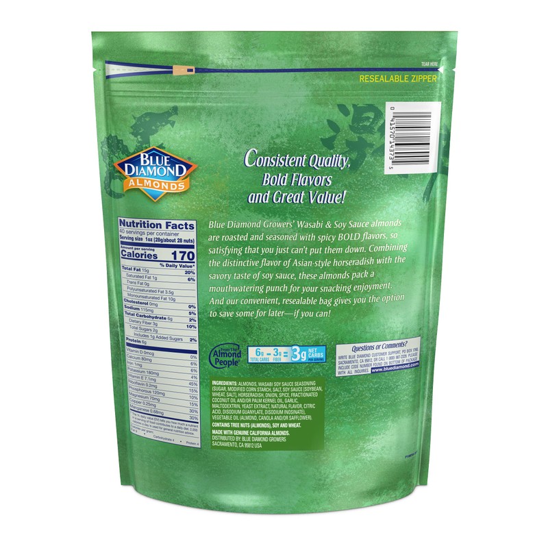 Blue Diamond Almonds Wasabi & Soy Sauce Flavored Snack Nuts,