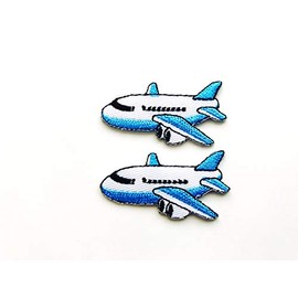 Tyga_Thai TH Set of 2 pcs. Mini Airplane Cartoon Flying Cute Cartoon Logo Patches Sew Iron on Embroidered Applique Badge Sign Patch Clothing Costume,Blue, White,Small
