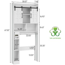 Over The Toilet Storage Cabinet, Farmhouse Storage Cabinet Over Toilet with Sliding Doors，Home Space-Saving Toilet Rack, for Bathroom, Restroom, Laundry,White
