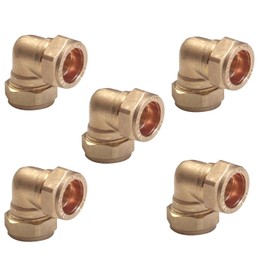 TC 15mm Brass 90 Degree Angle Compression Elbow Connector Fitting for Copper Pipe Pack of 5