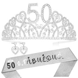 50th Birthday Gifts for Women,50th Birthday Crown,50th Bday Tiara and Sash,50 and Fabulous,Gift for 50 Year Old Woman,50th Bday Sash,50th Birthday Party Favor,50th Birthday Decorations for Her