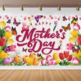 Mothers Day Backdrop Happy Mothers Day Banner for Mother's Day Decorations, 71 x 43 Inch