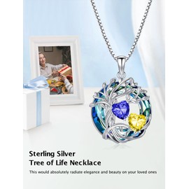 Sapphire and Citrine Necklace s925 Sterling Silver Tree of Life September and November Birthstone Pendant Necklace with Austrian Crystal Jewelry Christmas Valentine Mothers Day Birthday Gifts for Women Her Girlfriend Wife Sister Mom