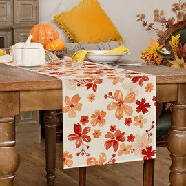 RABUSOFA Floral Fall Table Runner,Flower Seasonal Autumn Kitchen Dining Table Holiday Thanksgiving Decoration for Home Party Decor 13x72 Inch