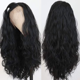 Maycaur 180 Density Black Synthetic Lace Front Wigs Wavy Long Hair Glueless Lace Wigs for Black Women