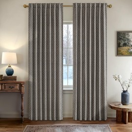 MIULEE Decorative Back Tab Linen Curtains with Geometric Pattern for Living Room Bedroom Farmhouse Rustic Thick Woven Textured Patterned Mudcloth Drapes 96 Inches Long 2 Panels Set, Dark Grey
