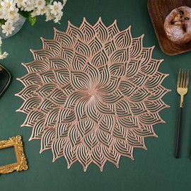 Anevous Set of 6 PVC Place Mats, Washable, 38 cm, Round Place Mats, Non-Slip Place Plates, Heat Resistant Placemats, Dining Table Mat for Wedding, Party, Kitchen, Home, Hotel, Rose Gold