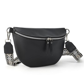 GICEY Fanny Packs for Women Cross Body Belt Bag for Women with Guitar Strap PU Leather Crossbody Bags for Women Trendy Cute Designer Bum Bags for Travel Everyday(Black)