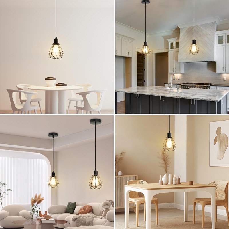 HiBay Pendant Light Height Adjustable, Black Ceiling Lights E27 Metal