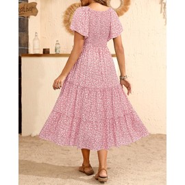 Floral Maternity Dress Photoshoot Baby Shower Easter Pregnancy Summer Pink Casual Flowy Midi Flutter Sleeve Dress 2025
