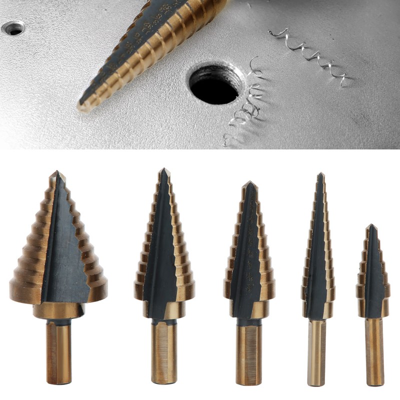 5pcs High Speed Steel Cone Step Drill Bit Metal Hole