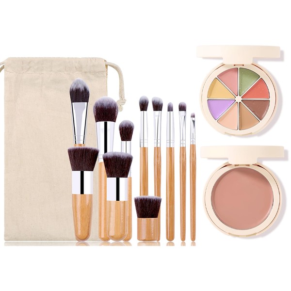 Joyeee Contouring Concealer Cream Face Kit with Makeup Sponge and Applicator, Premium Cosmetics Brushes Set, 2 in 1 Colors Correct Concealer Makeup Palette, Medium Brown