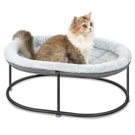 Zoratoo Elevated Cat Hammock Bed for Indoor Cats, Fluffy Warm Cuddle Cats Bed with Detachable Pad Bed Cover, Portable Pet Bed Raised Cuddler for Sleeping Kittens, Small Dog, Oval Cat Hammock Grey