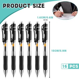 OFFCUP Rollerball Pens, 16pcs Retractable Ballpoint Pens, Gel Pens with Pocket Clip Liquid Ink Rollerball Pen Black ink Smooth Pens for Adult Writing Note Taking School & Office Supply (Black)