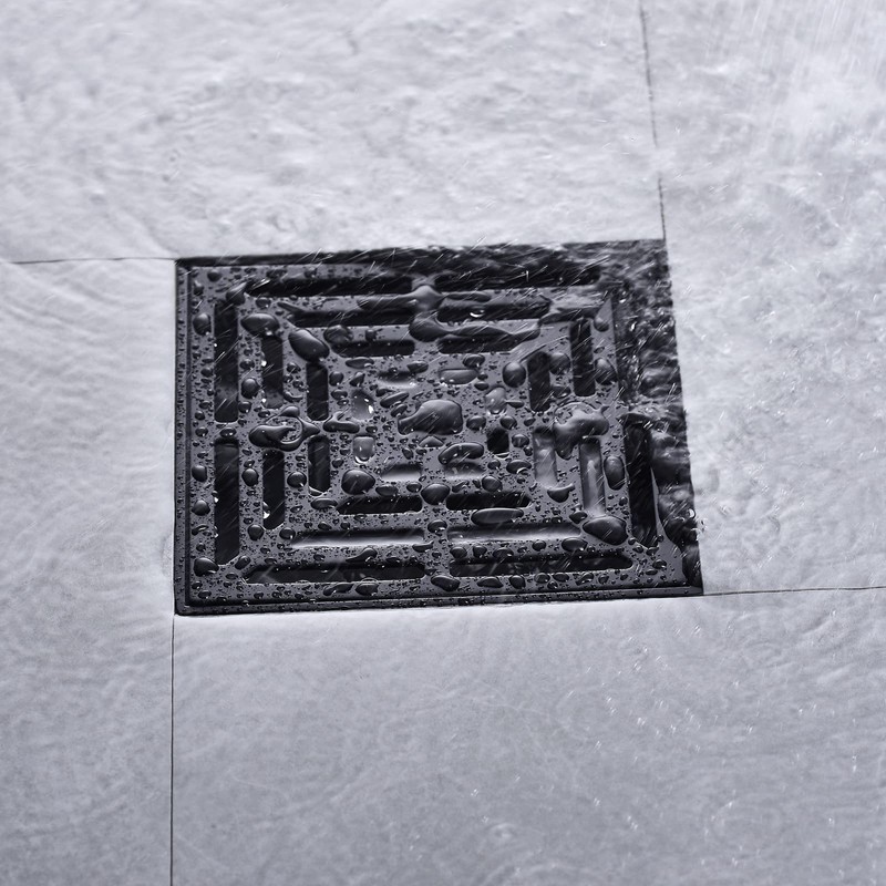 RANDOM 4 Inch Black Shower Drain Square with Adjustable PVC