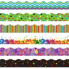 Containlol Classroom Borders for Bulletin Board, 118 Ft Geometric Scalloped Trim Rainbow Bulletin Board Boarders for Home Office Classroom Wall Chalkboard Decoration