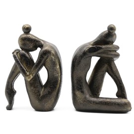 Lukitas Unique Decorative Girl Thinker Bookends, Non-Slip Book Holder, Home Office Bookshelf Decor, Creative Desktop Ornaments for Study Room Hotel Shelves, Resin, 1Pair/2Piece 6.5''