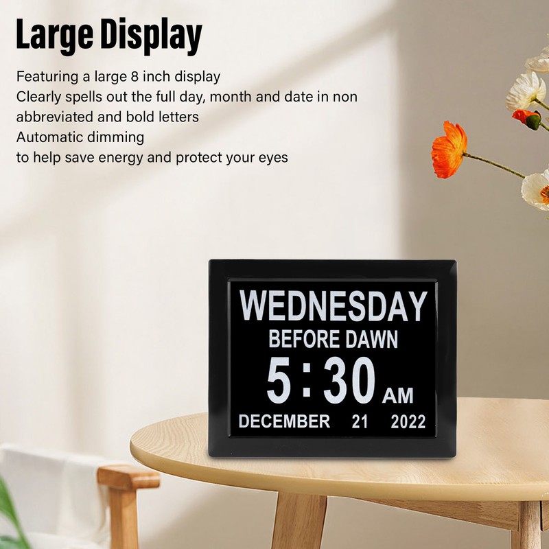 8inch Digital Day Calendar Clock Alarm Reminders Auto Dimming Large