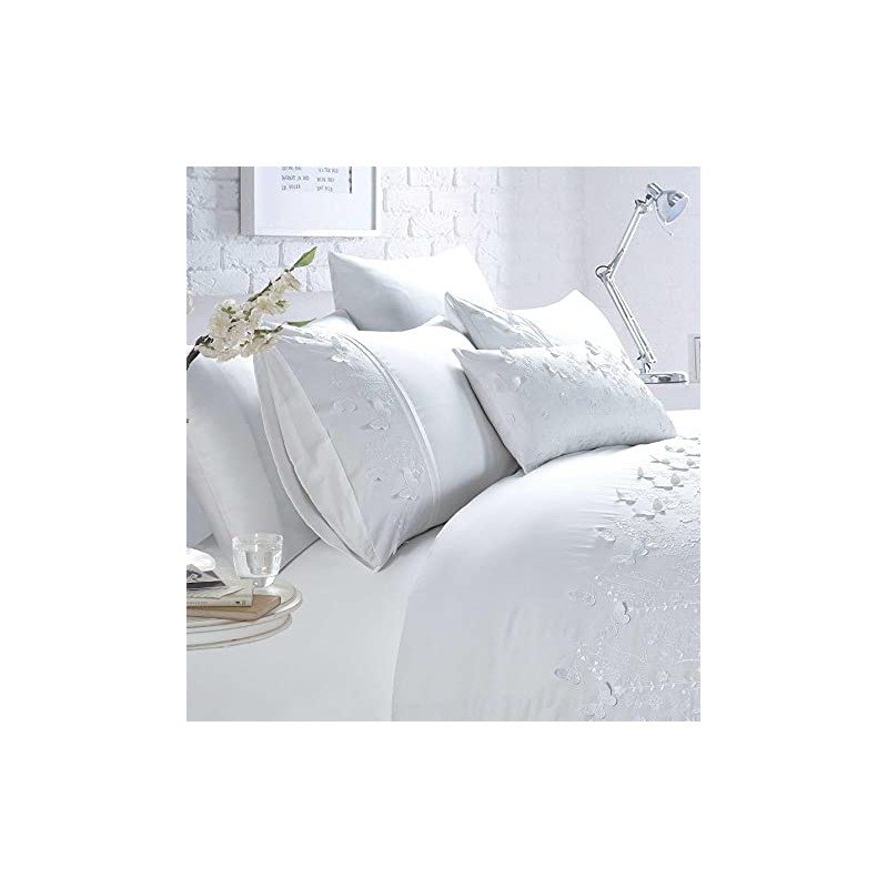 Belle Maison Papillon Duvet Set, Polycotton, White, Single