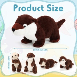 Poen 5 Pcs River Otter Stuffed Animals Ocean Large Mommy Sea Otter Stuffy Plush with 4 Cute Babies in Her Zippered Belly Gifts for Kids Soft Cuddly Plushies for Mom Boy Girl Birthday Party Decor