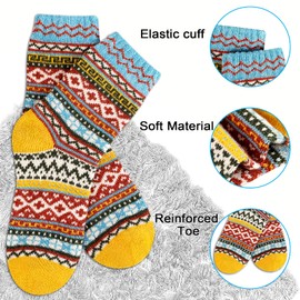 Heatuff Calcetines de lana de invierno para mujer, cálidos, suaves, divertidos calcetines de regalo (5 pares), 6 cojines multicolores, Talla única