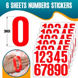 Seloom 6 Sheets 3 Inch Vinyl Mailbox Numbers Stickers Self Adhesive,Waterproof Address House Number Decals Stickers for Outside Mailbox,Signs,Window,Door,Cars,Trucks,Home,Business(Red)