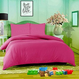 Comfort Collections Duvet Quilt Cover With Matching Pillow Case Plain Dyed Poly Cotton Easy Care Bedding Set COLOUR FUCHSIA SINGLE
