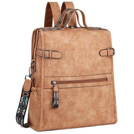 FADEON Leather Laptop Backpack for Women, Designer Ladies Work Travel Computer Backpack with Laptop Compartment Suede Brown