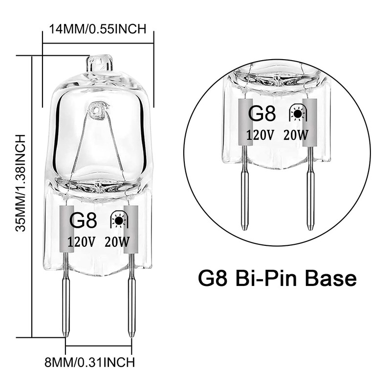 G8 Halogen Bulb 20W 120V Dimmable T4 JCD Type G8