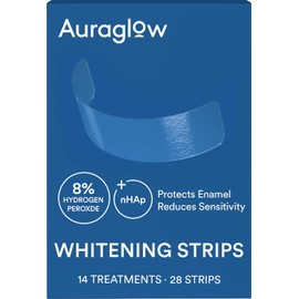 AURAGLOW Tiras Blanqueadoras Para Dientes Sensibles, 14 Tratamientos Blanqueadores, Peróxido De Hidrógeno Al 8% Con Nanohidroxiapatita(Nhap) Para Reducir La Sensibilidad Y Proteger El Esmalte, 28 Tir