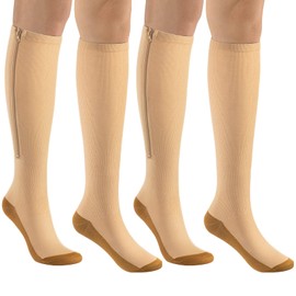 bropite Zipper Compression Socks Women & Men - 2Pairs Calf Knee High 15-20mmHg Closed Toe Compression Stocking