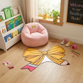 APUDWN Bow Pencil Rug 35.4”x23.6“ Cute Pink Bow Pencil Floor Mat