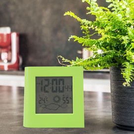 Leapiture Solar-Wecker, solarbetriebener Wecker, umweltfreundlicher Wecker, Solar-Schreibtischuhr, Solar-Ladeuhr für Wettervorhersage, Uhr, solarbetriebene LCD-Display-Uhr (Grün)