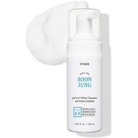 ETUDE HOUSE SoonJung pH 6.5 Whip Cleanser 5 fl oz (150 ml) 21AD Limpiador facial hidratante de burbujas suave no comedogénico e hipoalergénico para piel sensible Lavado facial coreano de bajo pH