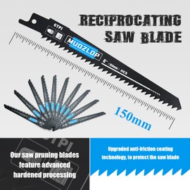 MUOZLOP 10 Pack 6 inch Reciprocating Saw Blades Set,6 TPI High Carbon Saw Blades, Woodcutting Saw Blades with Organizer Case (10, 6TPI/150mm)